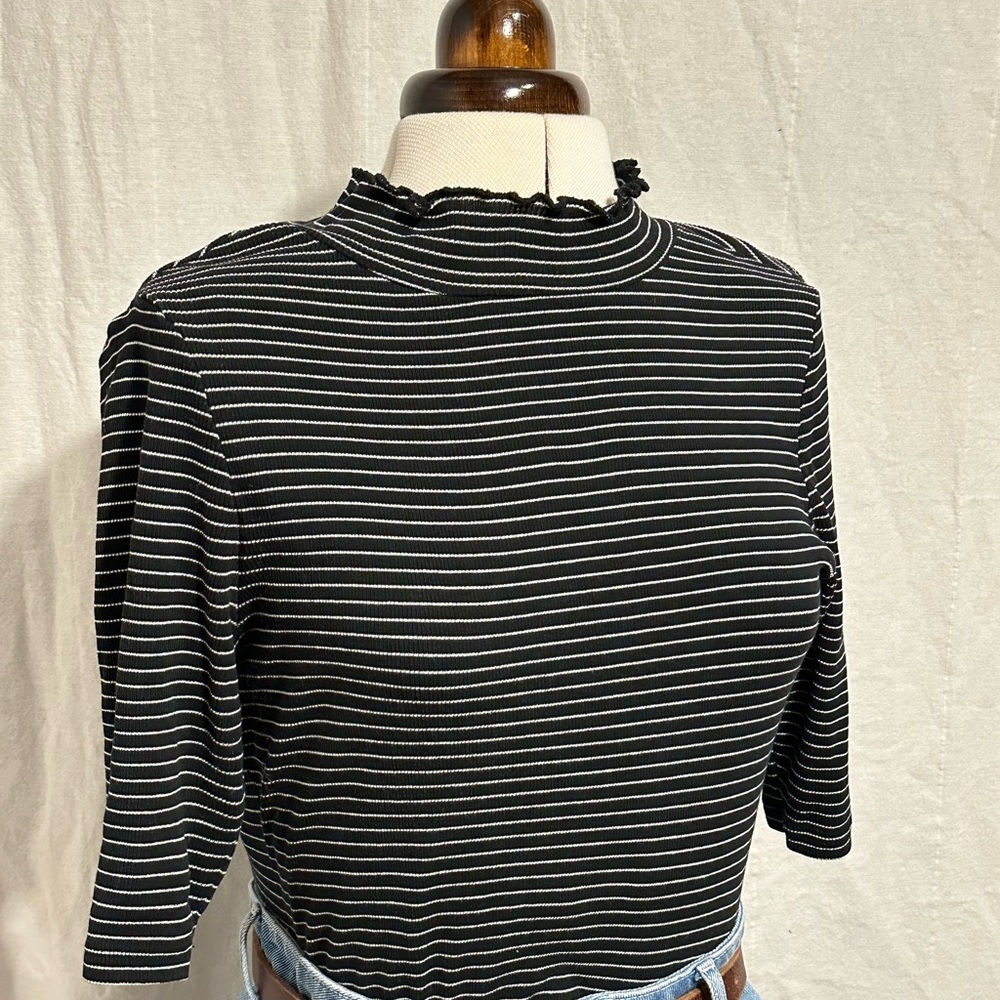 Denver Hayes Black and White Striped Knit Top